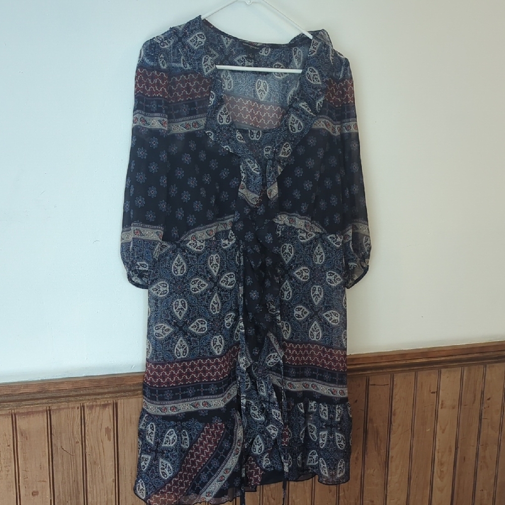Banana Republic Navy and Cream Paisley Dress Size 10